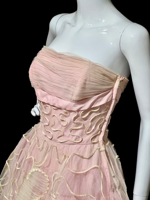 WILL STEINMAN ORIGINAL vintage 1950s prom dress, Pink tulle and sequins