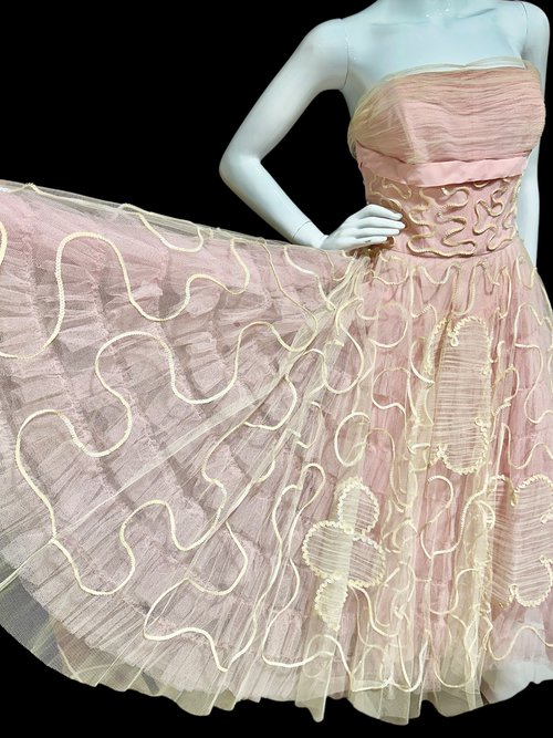 WILL STEINMAN ORIGINAL vintage 1950s prom dress, Pink tulle and sequins