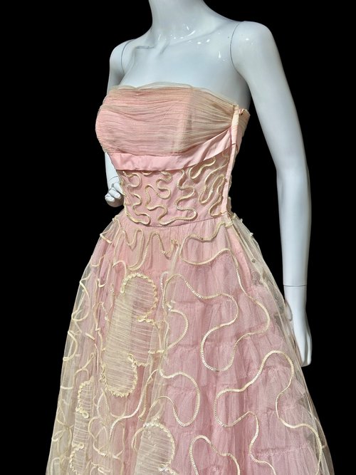 WILL STEINMAN ORIGINAL vintage 1950s prom dress, Pink tulle and sequins