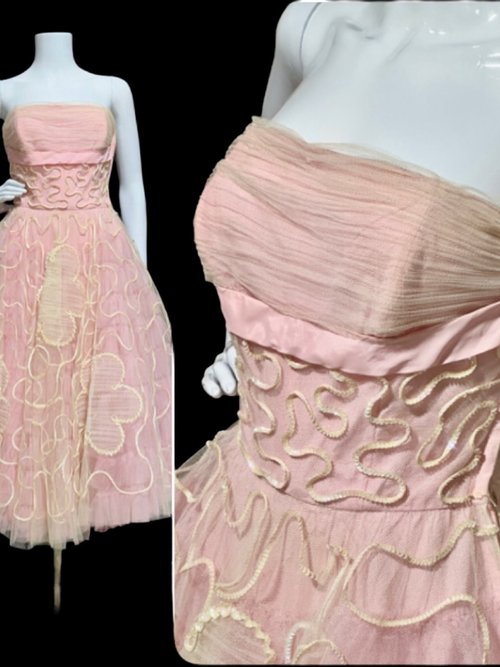 WILL STEINMAN ORIGINAL vintage 1950s prom dress, Pink tulle and sequins