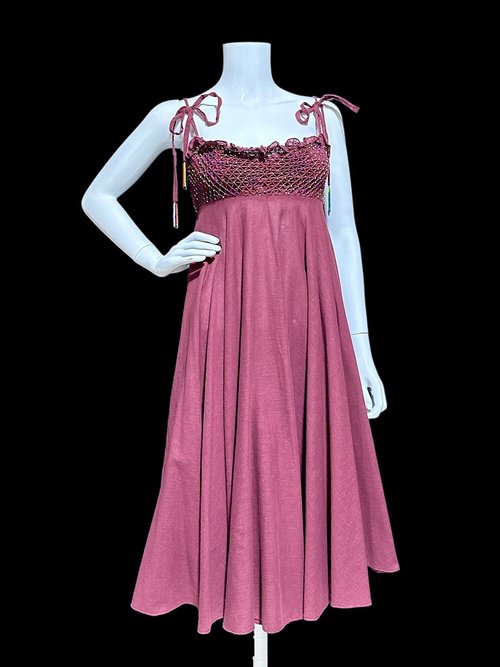 GUNN TRIGERE vintage 1970s dress, smocked and beaded cotton dress, Hippie Boho beachwear day dress, medium
