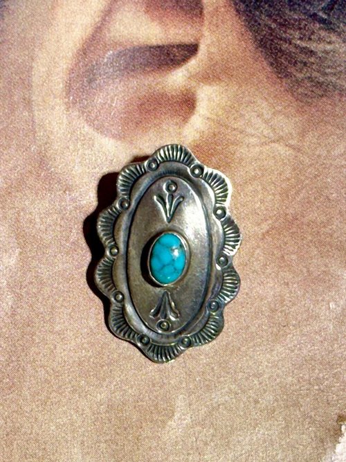 Navajo sterling silver and turquoise vintage earrings, Concho style southwestern native American clip on earrings, artist unknown