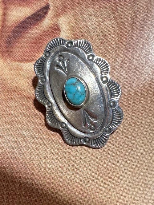 Navajo sterling silver and turquoise vintage earrings, Concho style southwestern native American clip on earrings, artist unknown