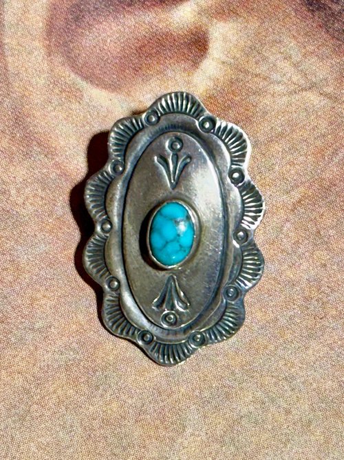 Navajo sterling silver and turquoise vintage earrings, Concho style southwestern native American clip on earrings, artist unknown