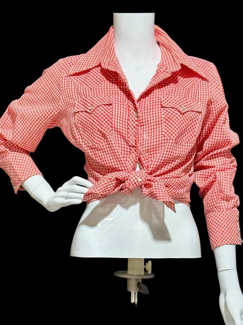 JC PENNEY'S vintage 1970s Red White Gingham western shirt , western apparel