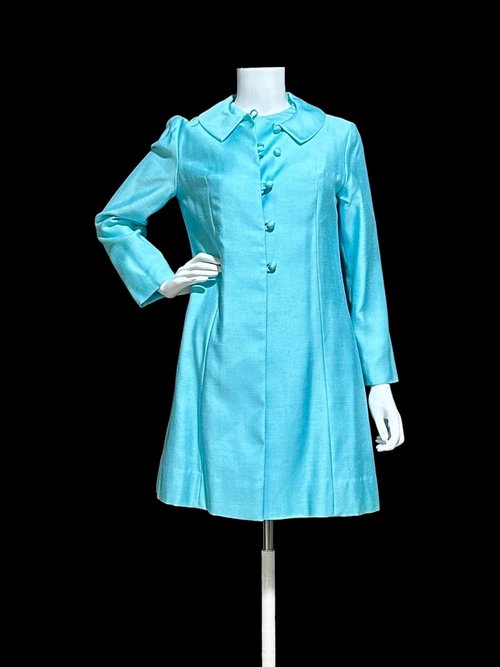 HELEN WHITING vintage 1960s dress set, cocktail dress and coat set, Robin's egg blue 