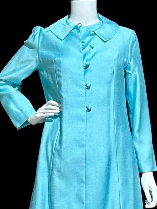 HELEN WHITING vintage 1960s dress set, cocktail dress and coat set, Robin's egg blue 