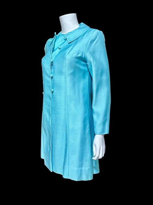 HELEN WHITING vintage 1960s dress set, cocktail dress and coat set, Robin's egg blue 