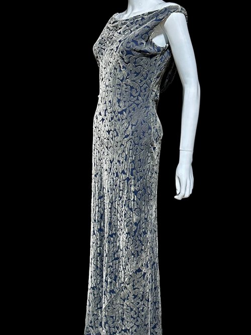 CARMEN MARC VALVO vintage evening dress, silk burnout sheath slip dress