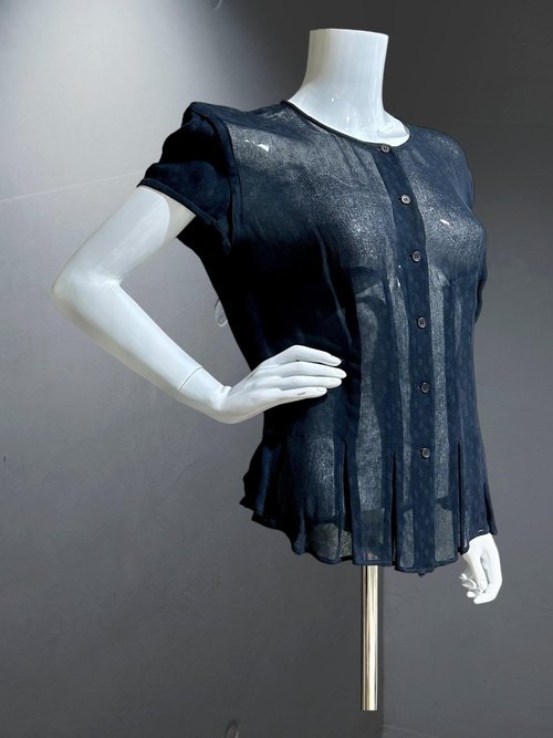 GIORGIO ARMANI vintage blouse, 1990s sheer black top blouse, short sleeve button up, 38 bust