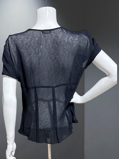 GIORGIO ARMANI vintage blouse, 1990s sheer black top blouse, short sleeve button up, 38 bust