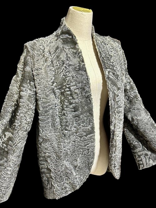 1940s vintage evening coat jacket, Silver Grey Astrakhan Broadtail Lamb jacket