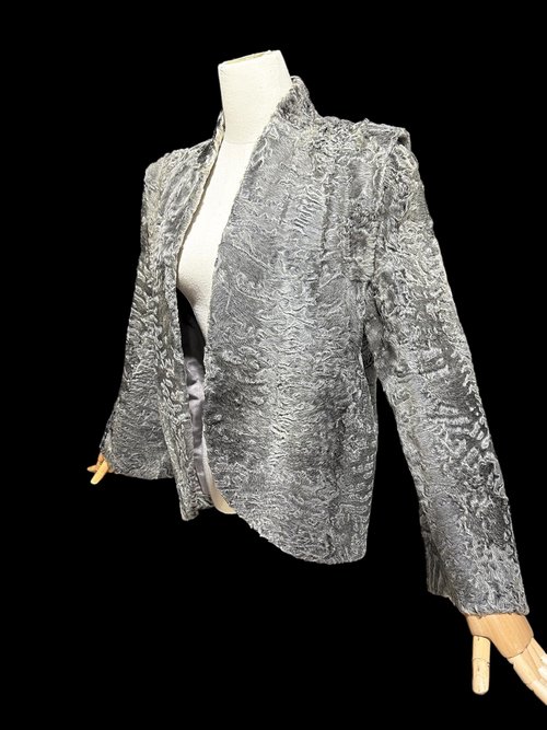 1940s vintage evening coat jacket, Silver Grey Astrakhan Broadtail Lamb jacket