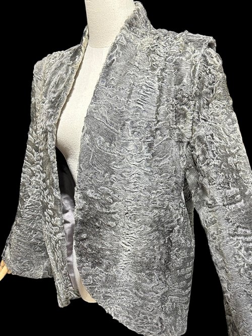 1940s vintage evening coat jacket, Silver Grey Astrakhan Broadtail Lamb jacket