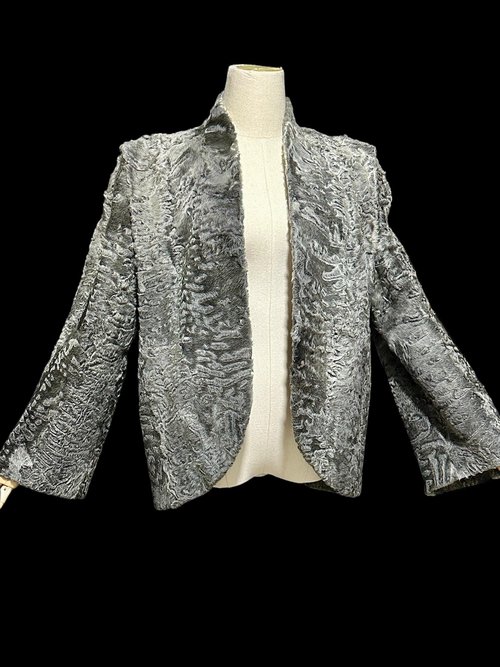 1940s vintage evening coat jacket, Silver Grey Astrakhan Broadtail Lamb jacket