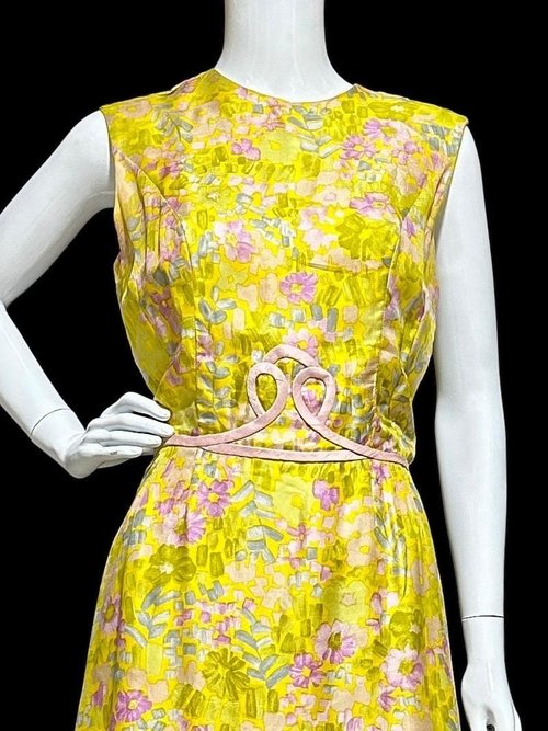 FRANKLIN SHOPS, vintage 1960s dress set, Custom Made 2pc Yellow floral Dinner Ensemble