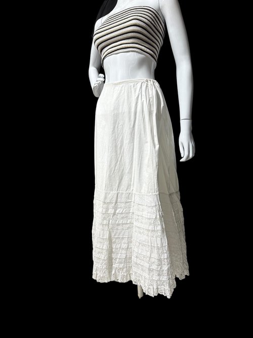 Antique 1900s cotton maxi skirt, full white ruffle lace petticoat, hippie boho prairie lawn skirt