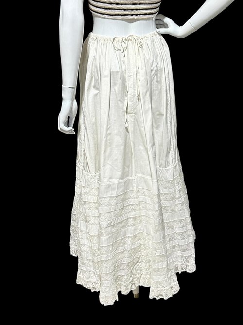 Antique 1900s cotton maxi skirt, full white ruffle lace petticoat, hippie boho prairie lawn skirt