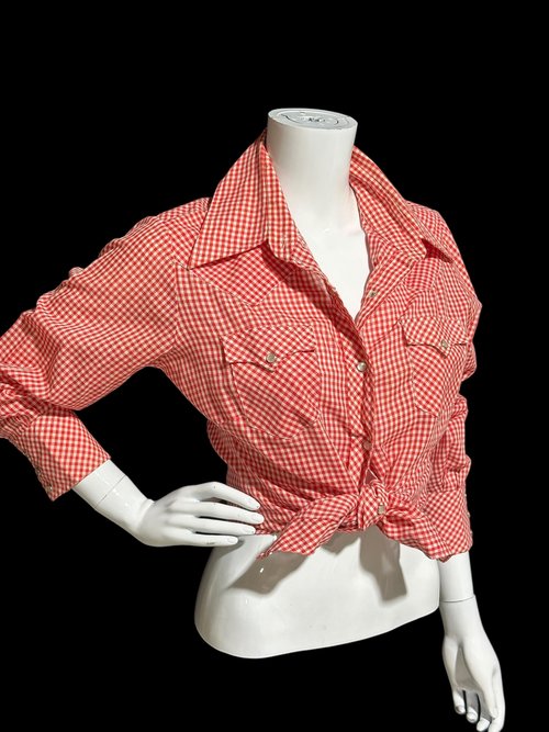 JC PENNEY'S vintage 1970s Red White Gingham western shirt , western apparel