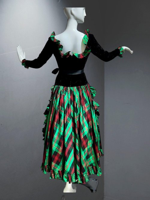 ALBERT CAPRARO 1970s vintage evening dress, Velvet and taffeta Christmas holiday dress