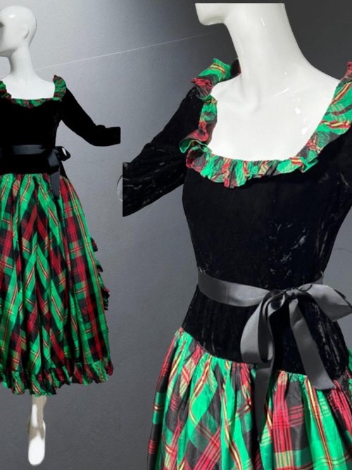 ALBERT CAPRARO 1970s vintage evening dress, Velvet and taffeta Christmas holiday dress