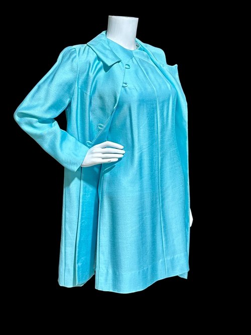 HELEN WHITING vintage 1960s dress set, cocktail dress and coat set, Robin's egg blue 