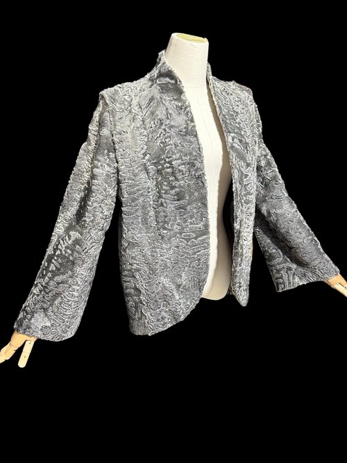 1940s vintage evening coat jacket, Silver Grey Astrakhan Broadtail Lamb jacket