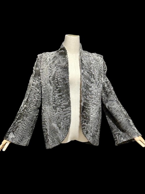 1940s vintage evening coat jacket, Silver Grey Astrakhan Broadtail Lamb jacket