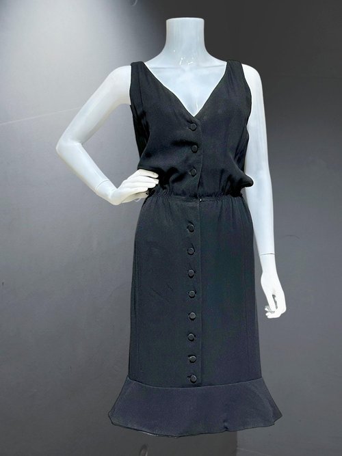 GEOFFREY BEENE vintage cocktail dress, 1960s little black dress, blouson shirt dress, flounced hem party dress, 36 bust