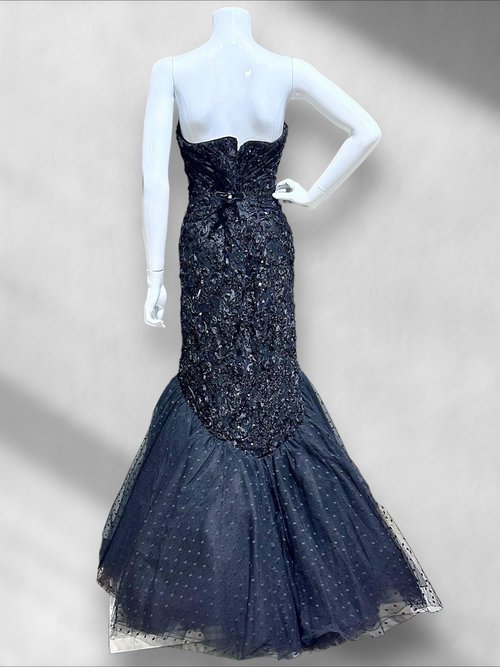 DAVID FIELDEN London, Neiman Marcus 1980s vintage evening dress, Black Mermaid gown