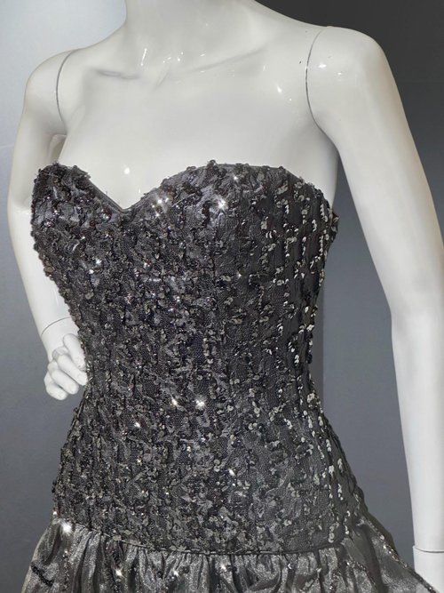 TRACY MILLS 1980s vintage prom dress, Black strapless sequin cocktail dress