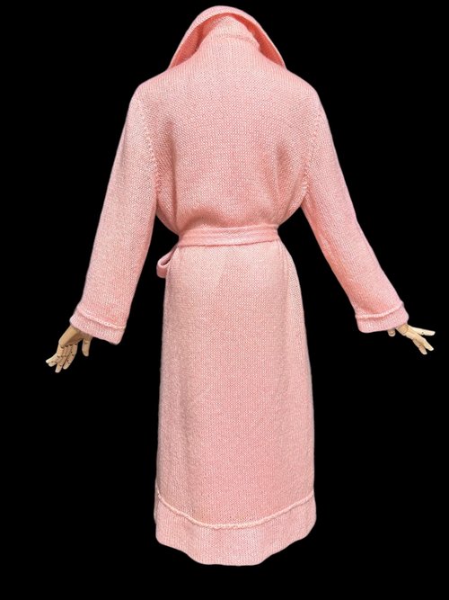 1960s vintage pink mohair coat, Mid Century stroller length open front coat with belt, medium