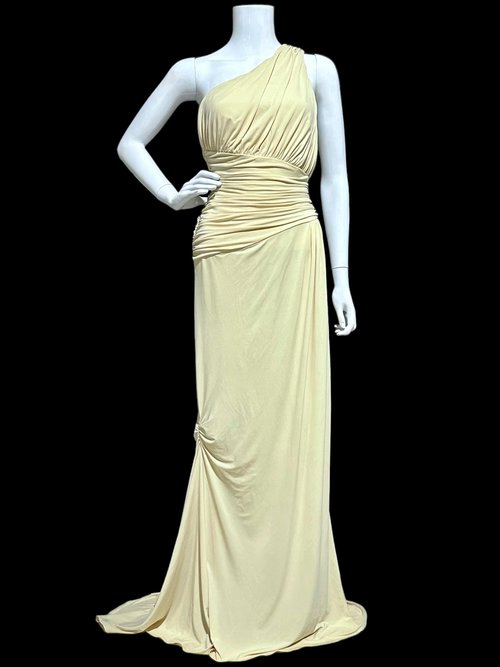 VERA WANG Vintage wedding dress, Gold Label One Shoulder ruched bodice evening slip dress