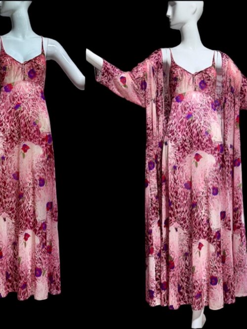 VANITY FAIR vintage nightgown robe set, 1970s Lingerie Pink floral slip dress, night gown and robe, medium