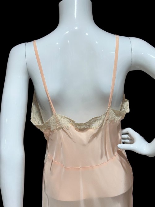 ALIDA The Richly Clad, Vintage 1930s Nightgown Slip Dress, baby pink rayon and lace sheath dress