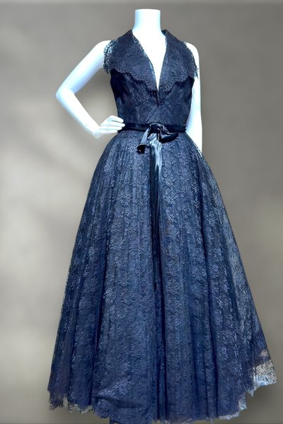 WOLF BROTHERS Florida, 1950s vintage black lace evening dress