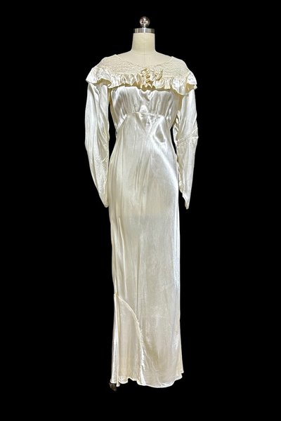 1930s vintage wedding dress, liquid satin sheath bridal gown