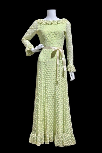 RICHILENE New York, celery green polka dot evening gown