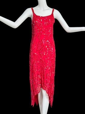 KAYE LOUISE 1980s vintage evening dress, ruby red silk and sequin cocktail party dress