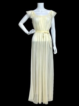 VANITY FAIR Julius Garfinckel 1940s vintage nightgown,  Ivory white sheer chiffon lace pleated Grecian goddess gown