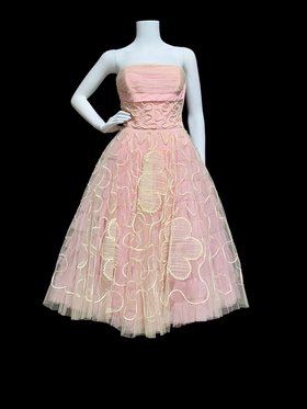 WILL STEINMAN ORIGINAL vintage 50s prom dress, Pink tulle and sequins, cupcake meringue tea length prom gown, 34 bust