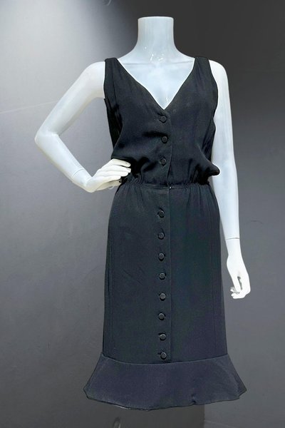 GEOFFREY BEENE vintage cocktail dress, 1960s little black dress, blouson shirt dress, flounced hem party dress, 36 bust